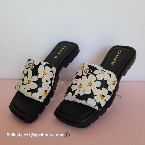 COACH Florence Smooth Leather Sandal With Flower Print –Chalk Multi -Size 8.5B⭐ - Picture 7 of 16
